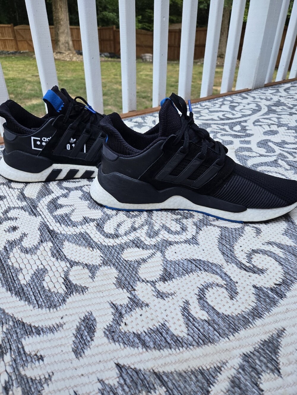 adidas Men's Black and White Sneakers with Blue Accents - Picture 2 of 9